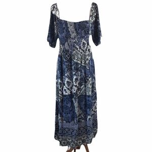 Evans Sicilian Border Dress Size 18 Square neck Smocked Euro Cafe Cruise Resort